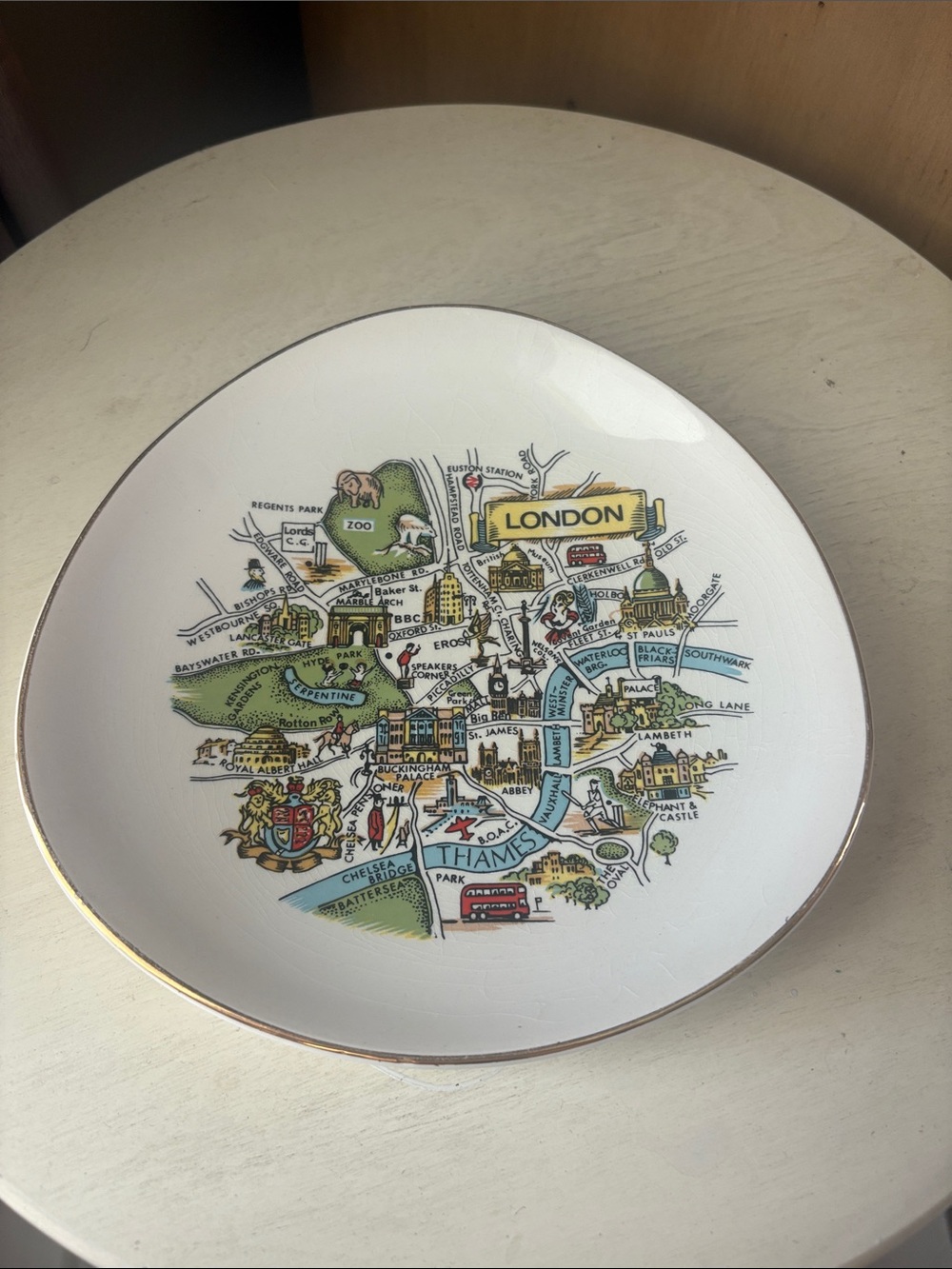 Vintage London Map Decorative Plate - Gold Rim